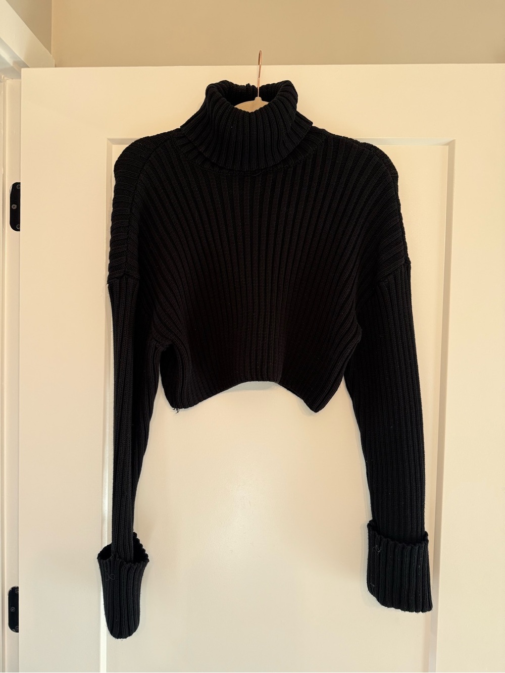 Zara Black Ribbed Cropped Turtleneck Sweater